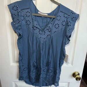 NWT Moonlight Blue Eyelet Lace Women's Top